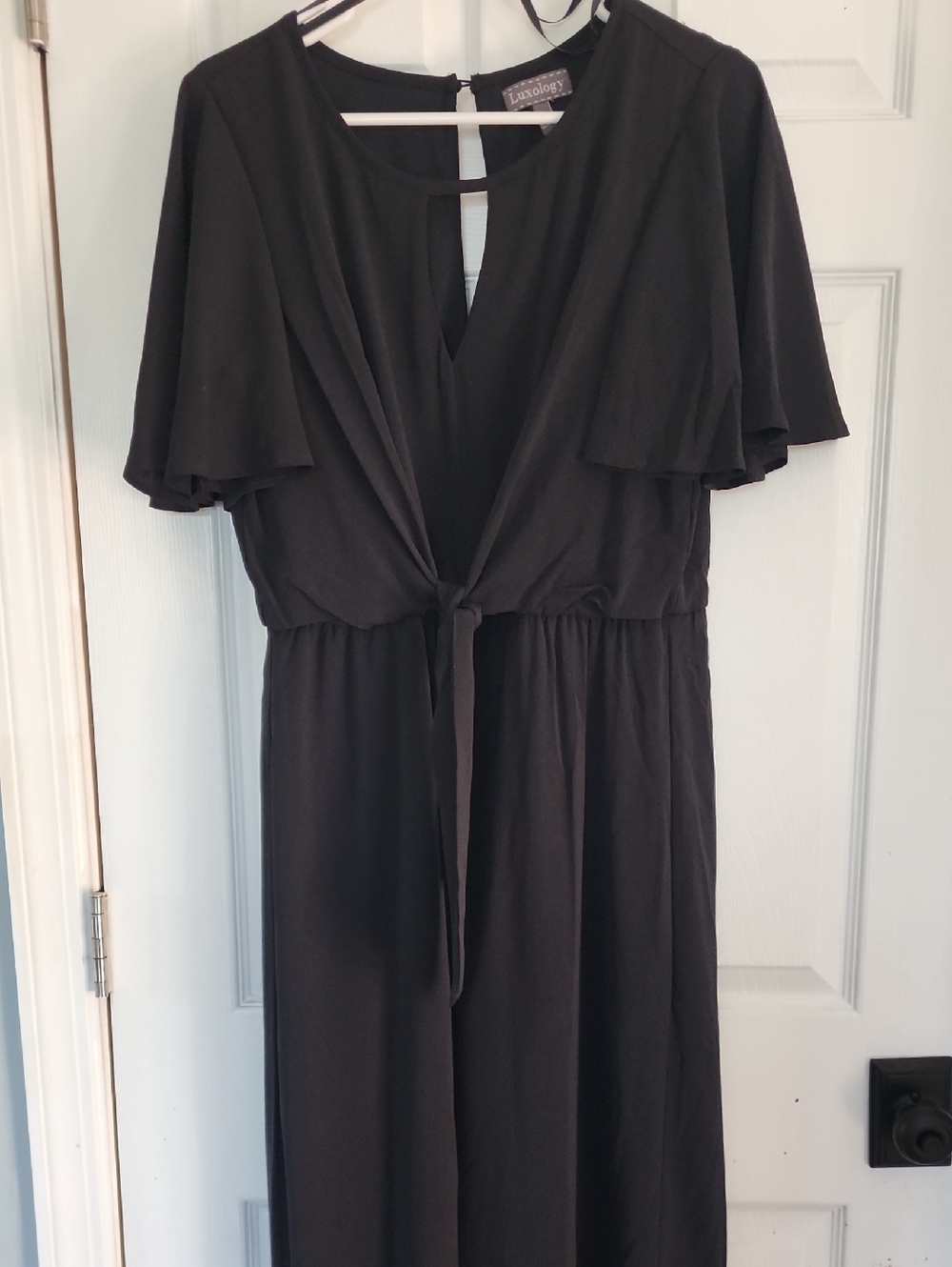 Luxology Black Tie-Front Maxi with Flutter Sleeves